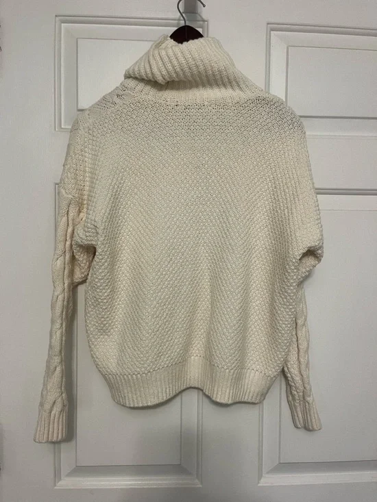 Madewell Cable Turtleneck Fisherman Sweater Cream Funnel Pullover Cozy - Small - Picture 4 of 8